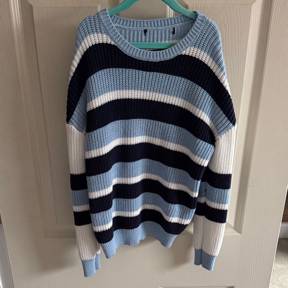 Kids' Cozy Striped Sweater - Blue, Navy, and White - Picture 3 of 4